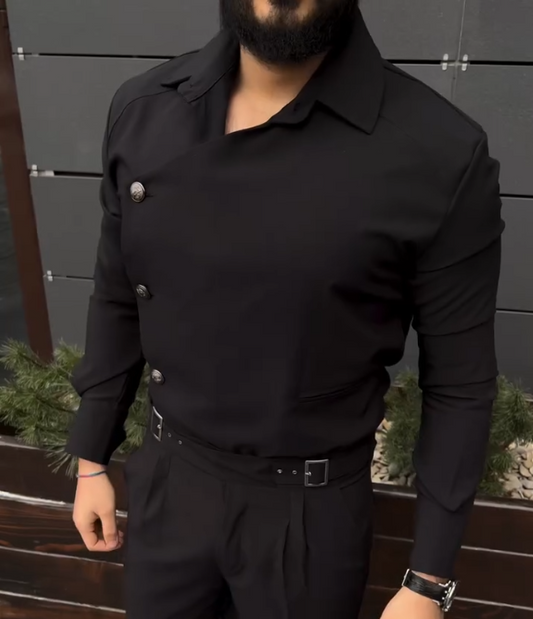 Men's Side Button Long Sleeved Shirt