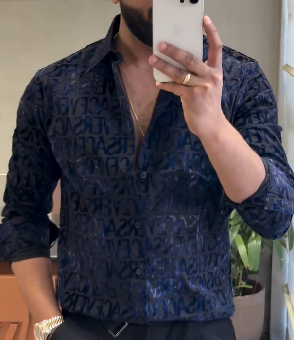 Men's Glossy Printed Long Sleeved Shirt
