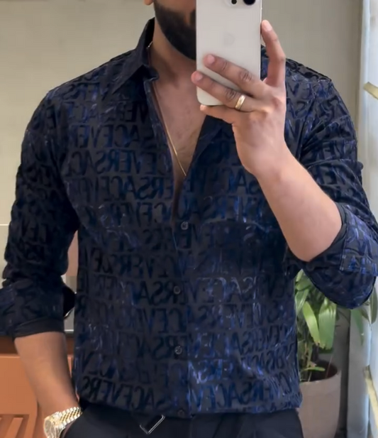 Men's Glossy Printed Long Sleeved Shirt