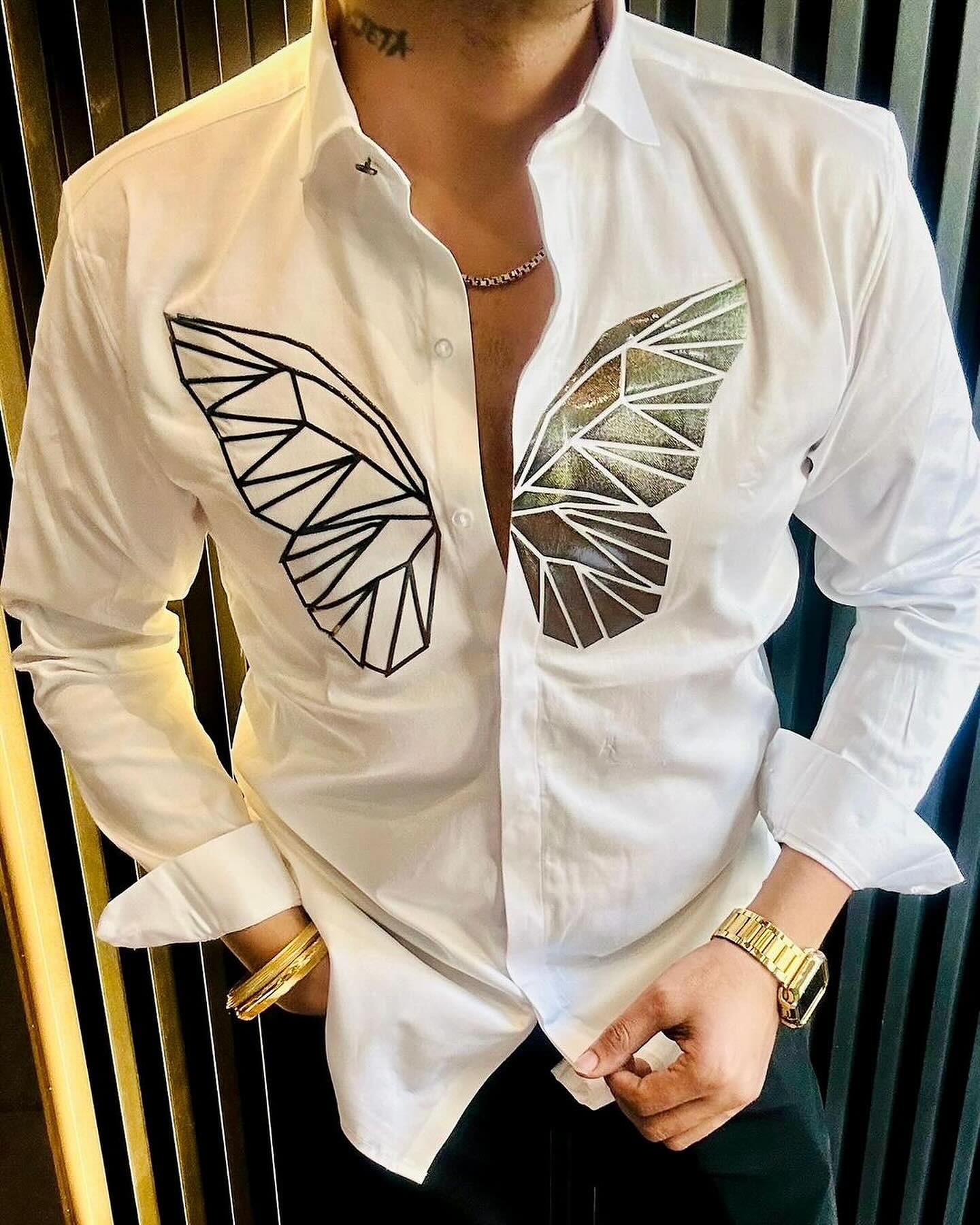 Men's Glitter Butterfly Long Sleeved Shirt