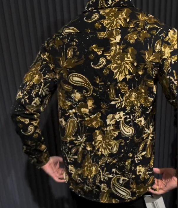 Men's Gold Cashew Flower Long Sleeved Shirt