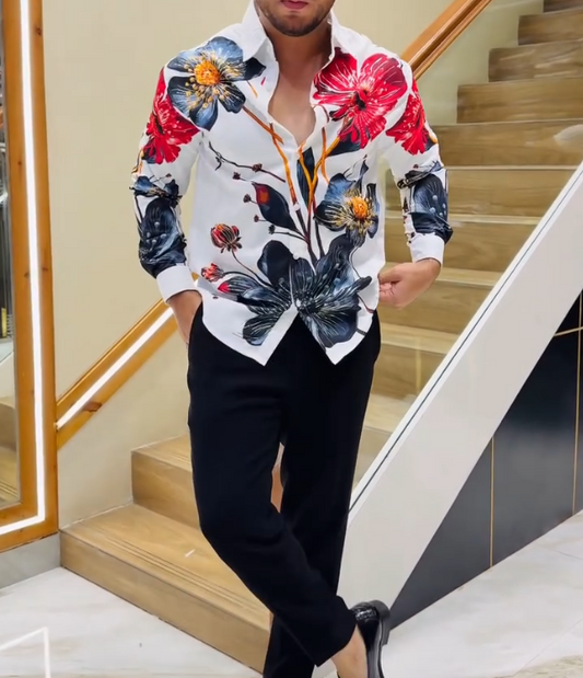 Men's Long Sleeved Shirt With Large Floral Print