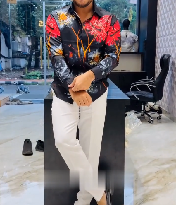 Men's Long Sleeved Shirt With Large Floral Print