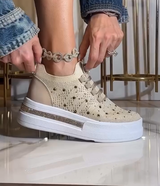 Ladies' Sparkling Diamond Thick Soled Casual Shoes With One Foot