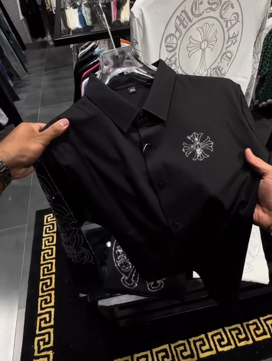 Men's Patterned Sparkling Diamond Long Sleeved Shirt