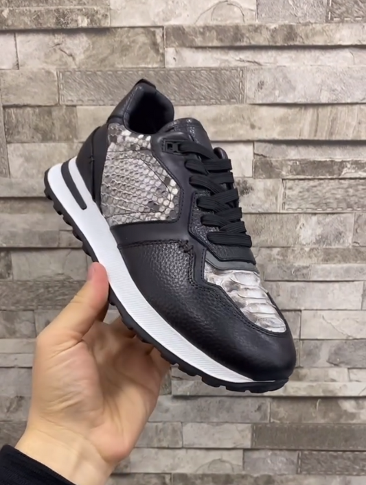 Men's White Crocodile Pattern Splicing Casual Shoes