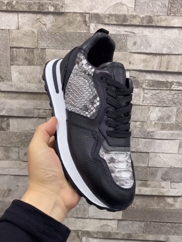 Men's White Crocodile Pattern Splicing Casual Shoes