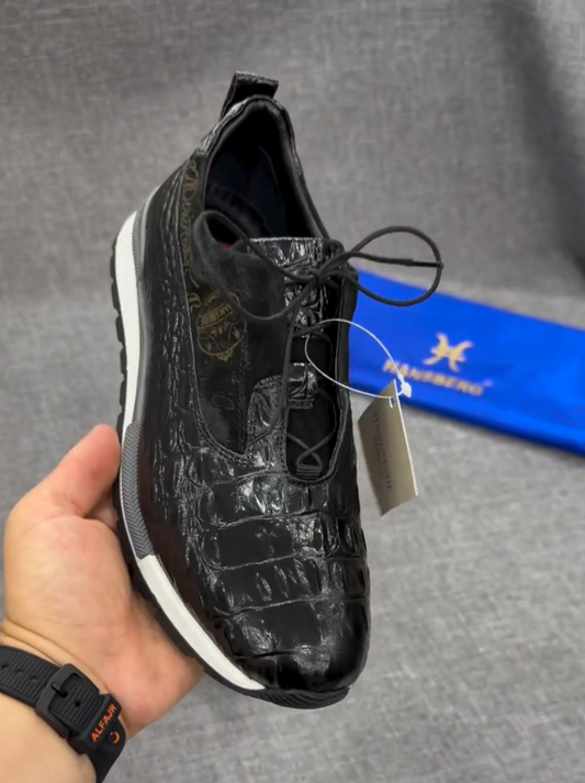 Men's Shiny Crocodile Pattern Splicing Casual Shoes
