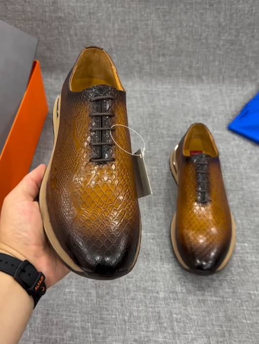 Men's Shiny Snake Patterned Casual Shoes