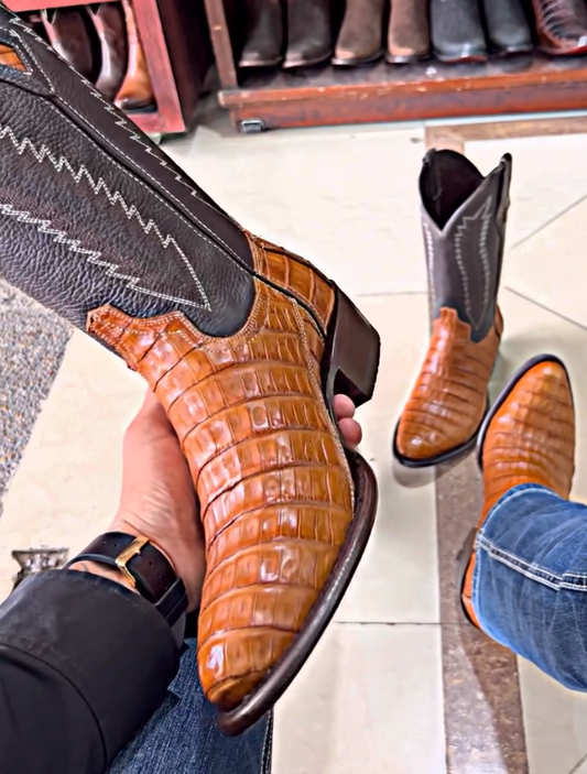Men's Textured Brown High Top Boots