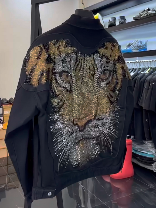 Men's Tiger Face Sparkling Diamond Jacket