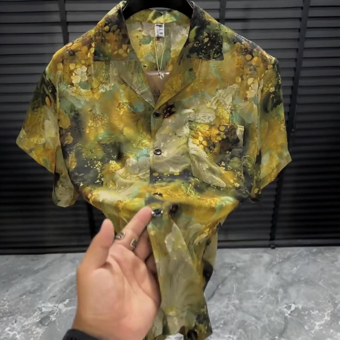 Men's Cuban Collar Printed Short Sleeved Shirt
