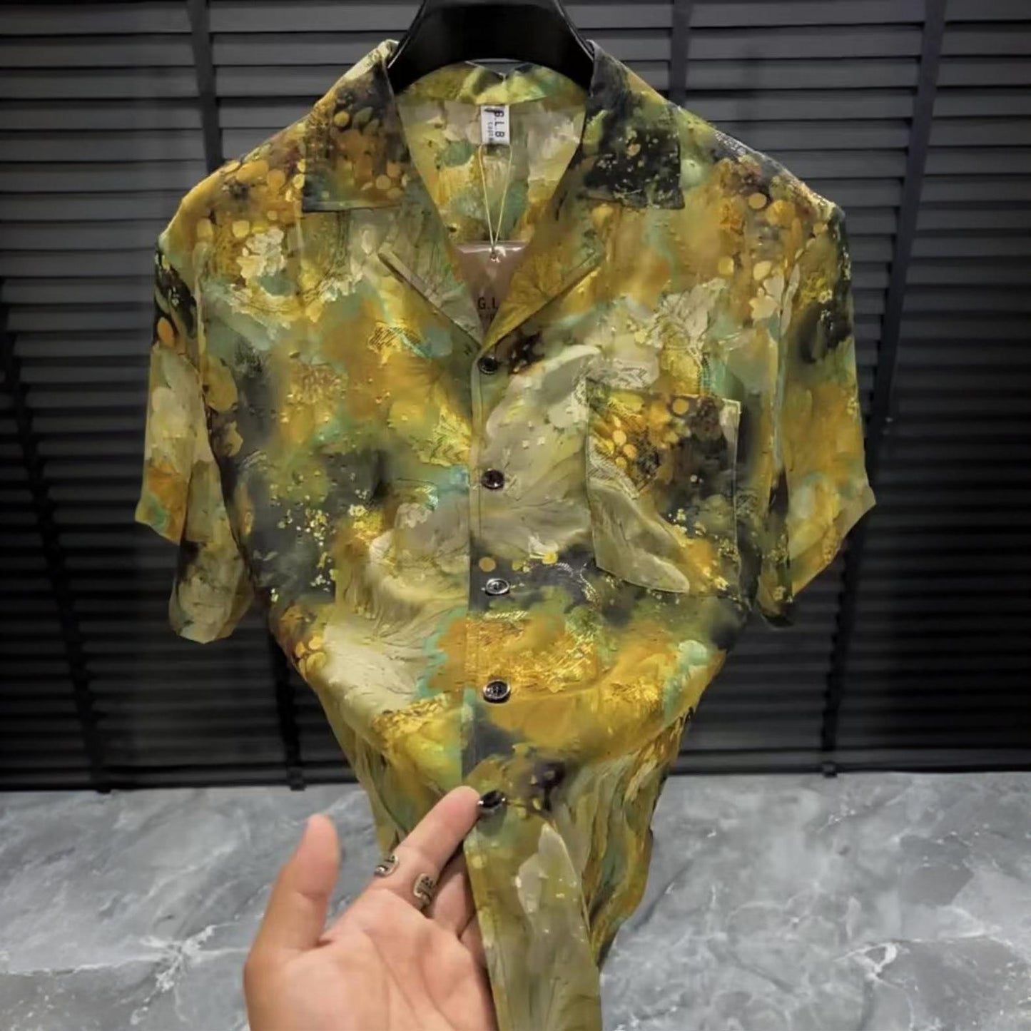 Men's Cuban Collar Printed Short Sleeved Shirt