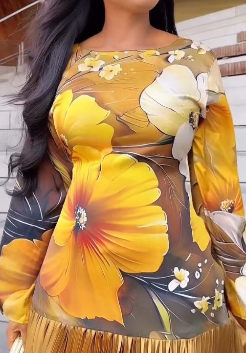 Golden Pleated Skirt Dress