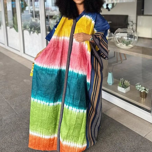 Colorful Tie Dye Bat Sleeve Dress