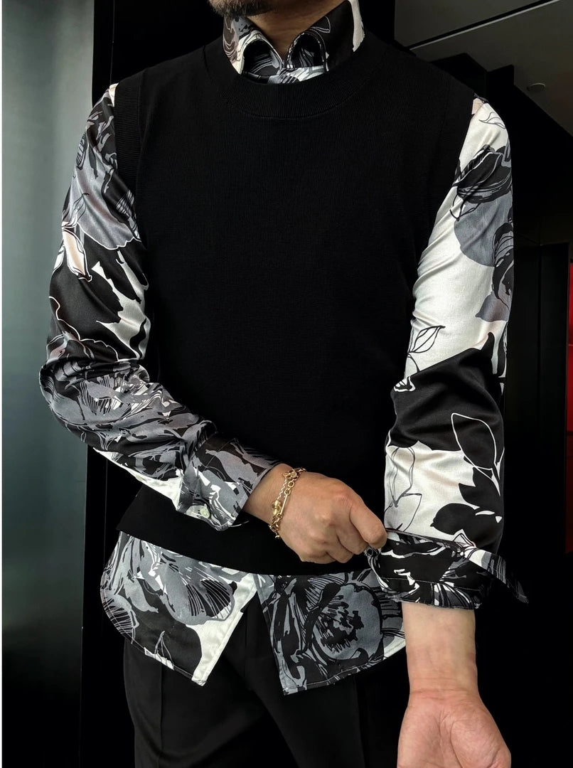 Men's Peony Flower Long Sleeve Shirt
