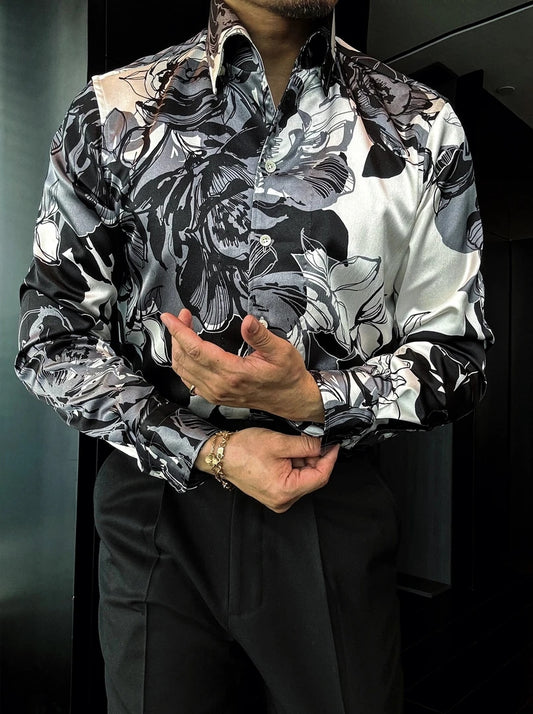 Men's Peony Flower Long Sleeve Shirt