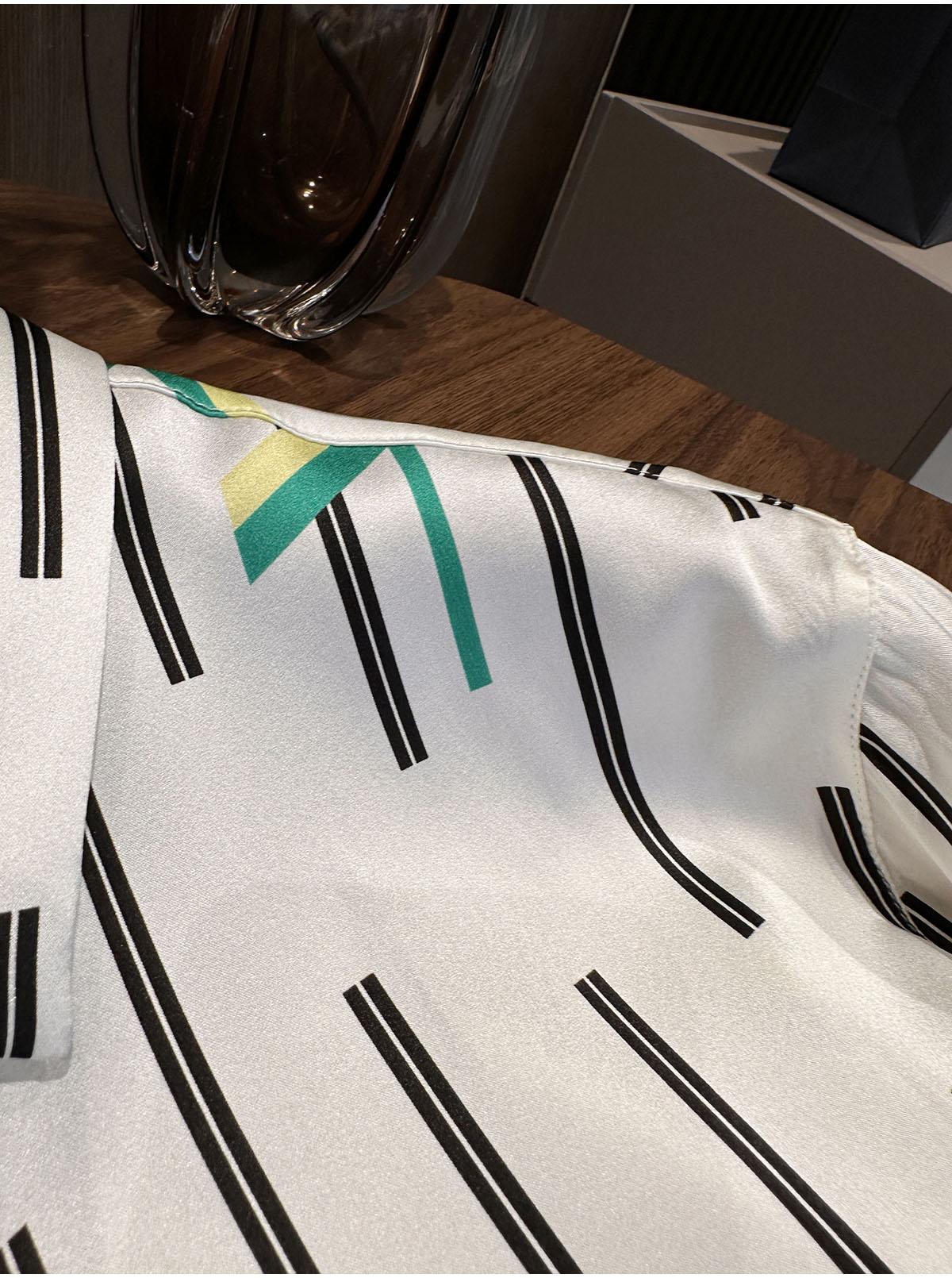 Men's High-end Silk Striped Contrasting Long Sleeved Shirt
