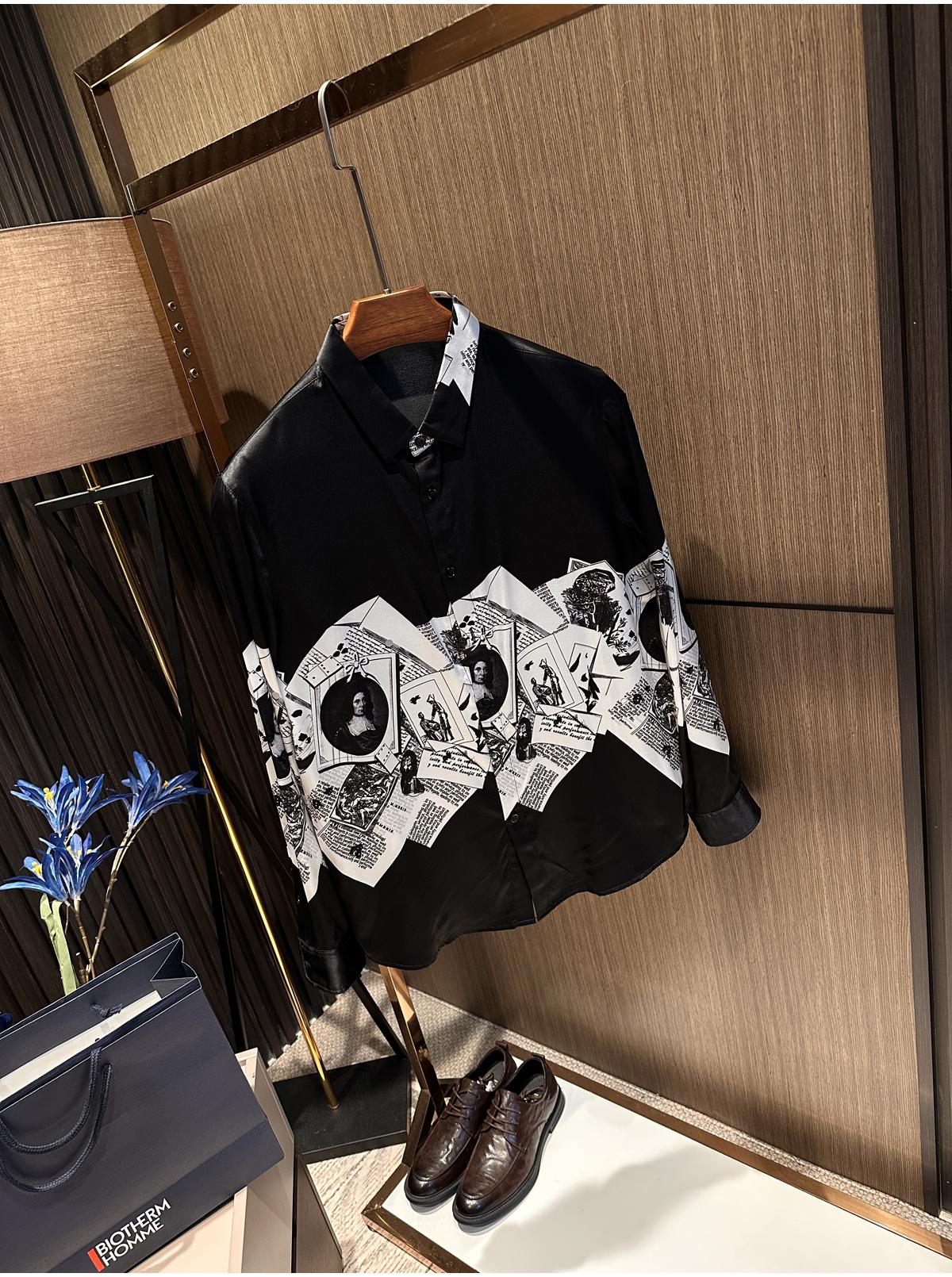 Men's High-end Silk Fashionable Printed Long Sleeved Shirt