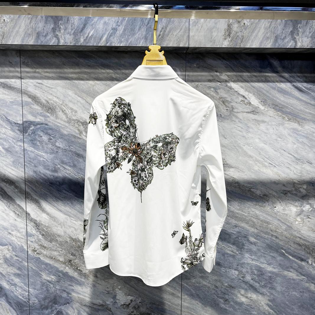 Men's Light Luxury Butterfly Embroidered Long Sleeved Shirt