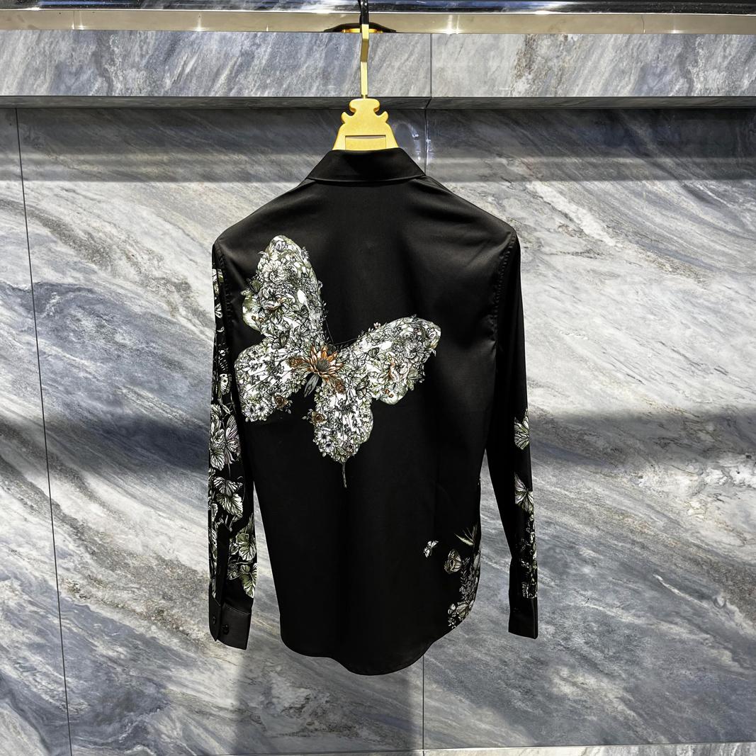 Men's Light Luxury Butterfly Embroidered Long Sleeved Shirt