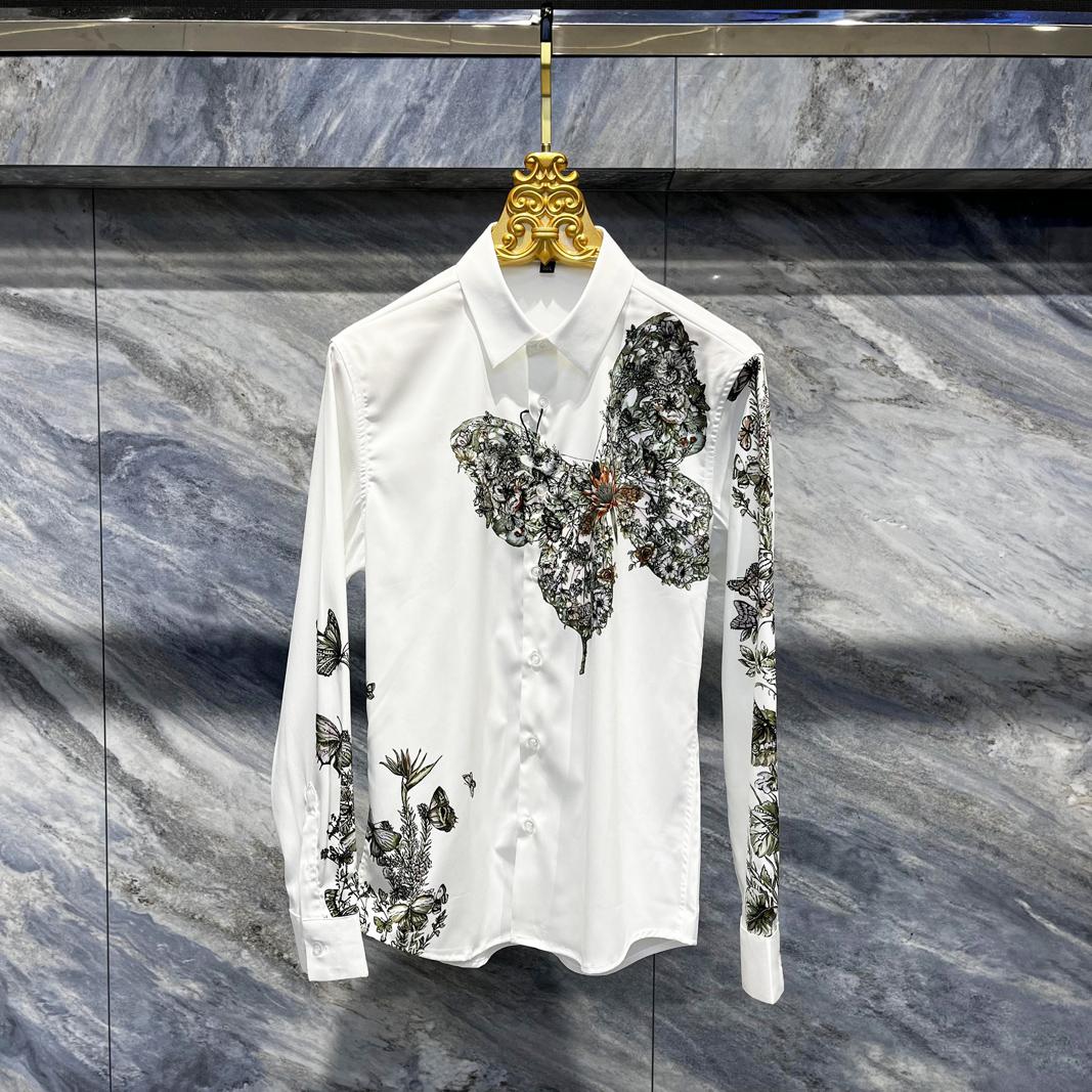 Men's Light Luxury Butterfly Embroidered Long Sleeved Shirt