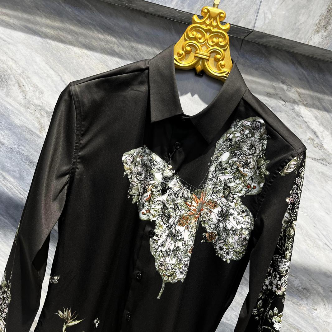 Men's Light Luxury Butterfly Embroidered Long Sleeved Shirt
