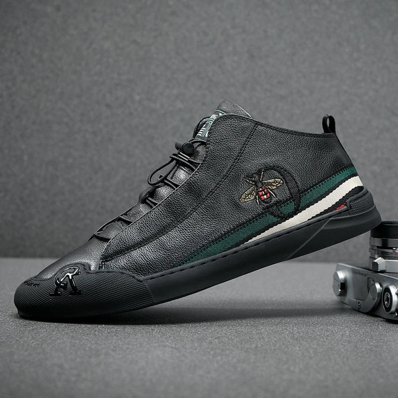 Men's Honey Bee Leather Embroidered Casual Shoes