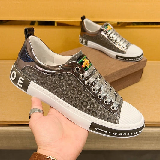 Men's Shiny Leopard Print Casual Shoes
