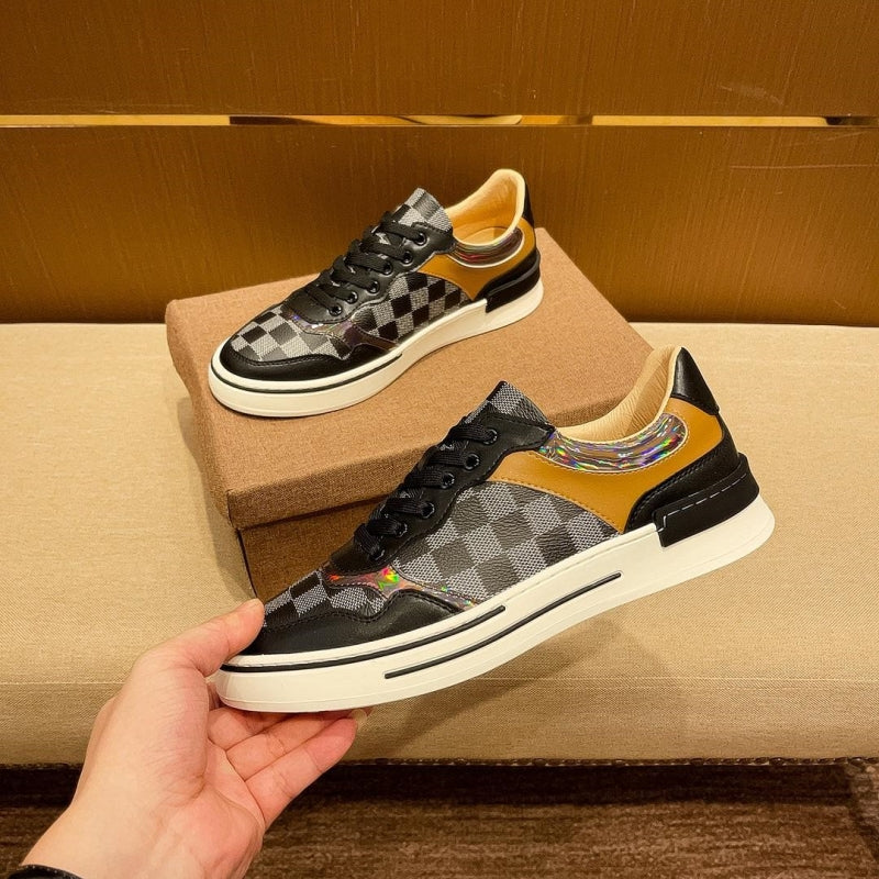 Men's Luxury Checkerboard Leather Casual Board Shoes