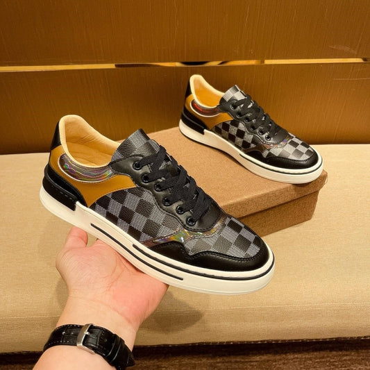 Men's Luxury Checkerboard Leather Casual Board Shoes