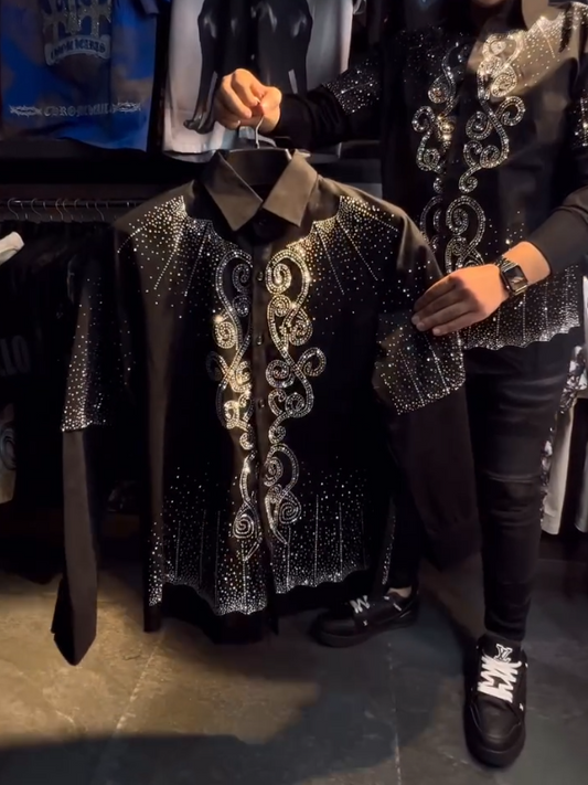 Men's Sparkling Diamond Totem Long Sleeved Shirt