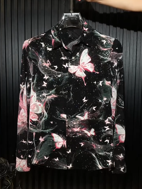 Men's Trendy Butterfly Sparkling Diamond Galaxy Long Sleeved Shirt