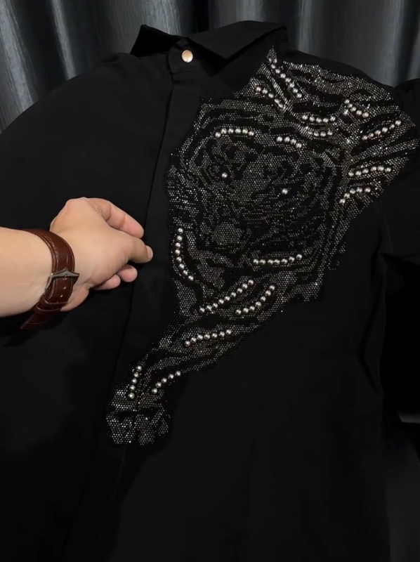 Men's Tiger Pearl Studded Diamond Long Sleeved Shirt