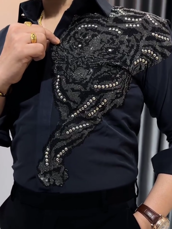 Men's Tiger Pearl Studded Diamond Long Sleeved Shirt