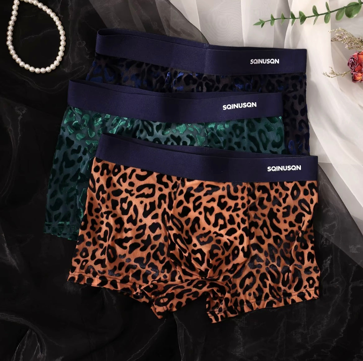 Men's Shiny Leopard Print Ice Silk Underwear