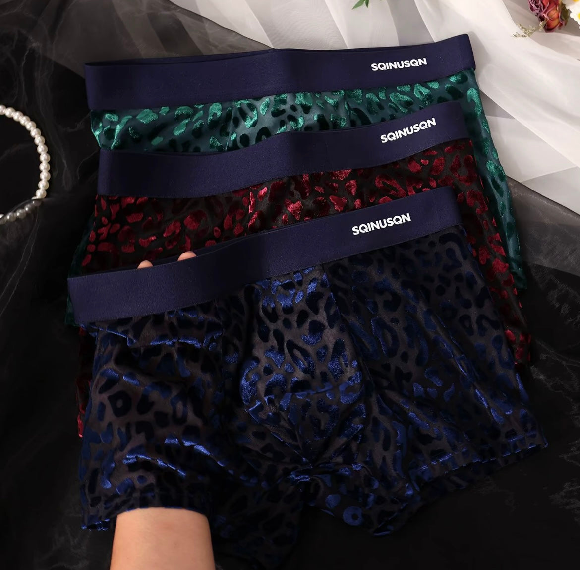 Men's Shiny Leopard Print Ice Silk Underwear