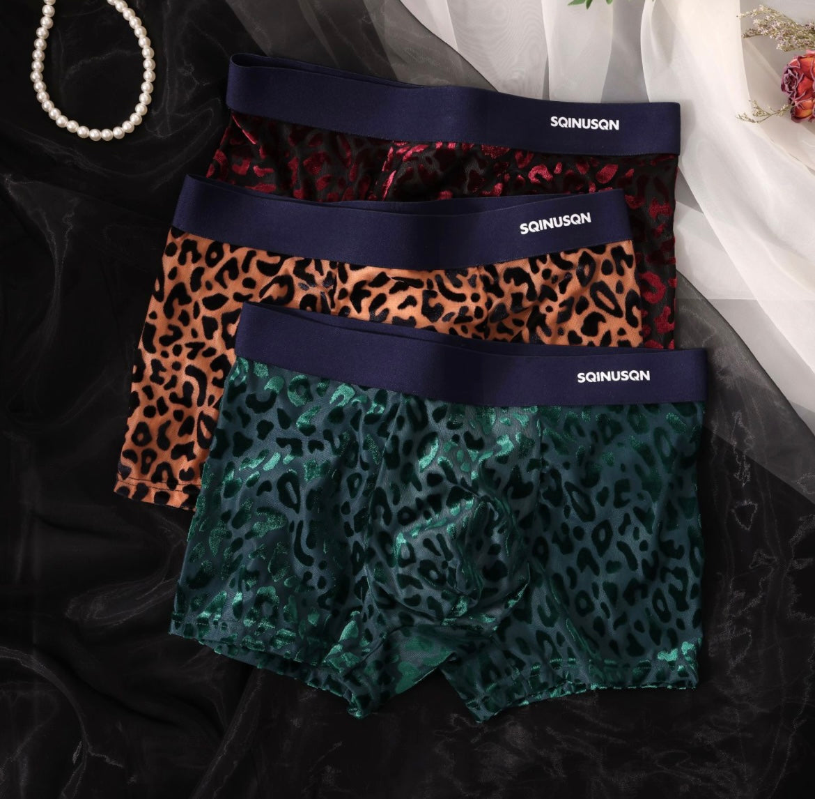 Men's Shiny Leopard Print Ice Silk Underwear