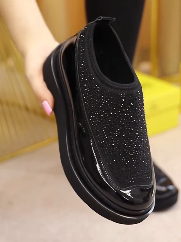 Sparkling diamond patent leather one foot casual shoes