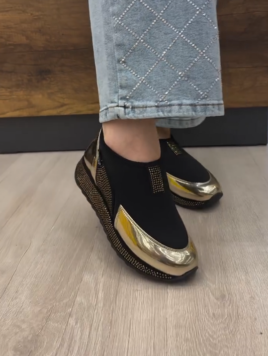 Sparkling diamond patent leather splicing one foot casual shoes