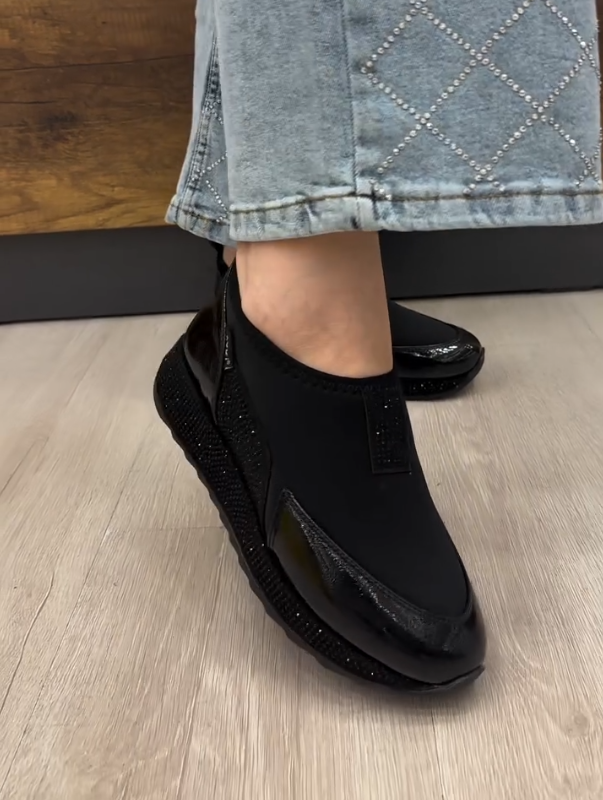 Sparkling diamond patent leather splicing one foot casual shoes
