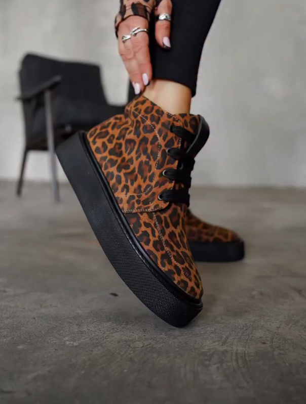 Leopard High Cut Thick Soled Casual Shoes