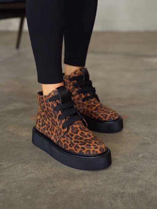 Leopard High Cut Thick Soled Casual Shoes