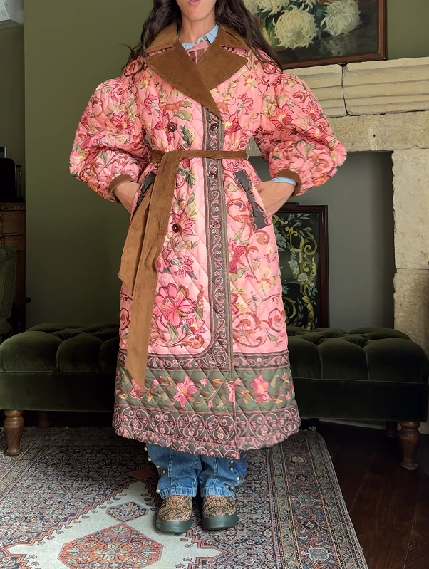 Flower Print Long Windbreaker Jacket