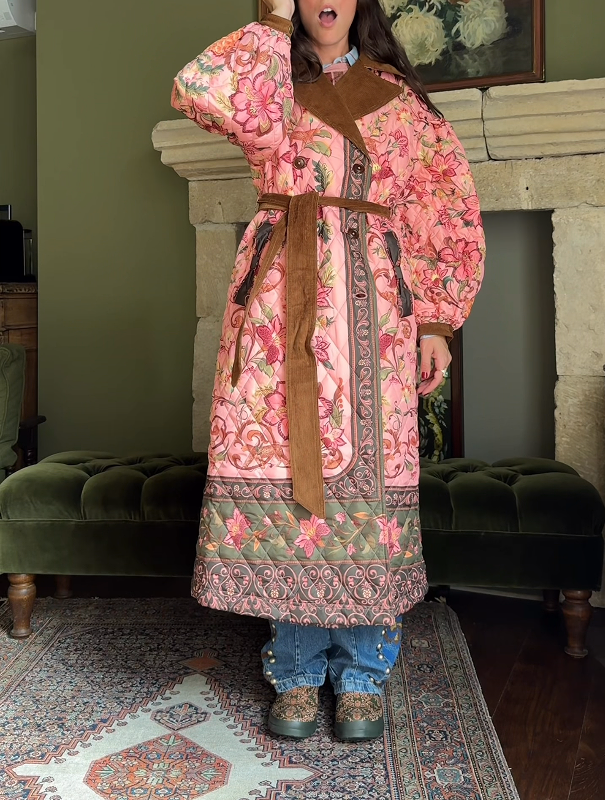 Flower Print Long Windbreaker Jacket