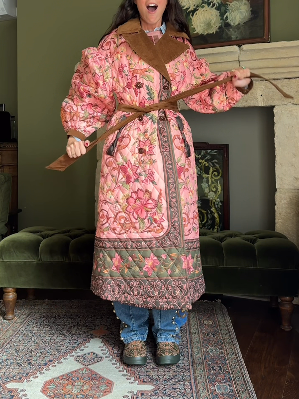 Flower Print Long Windbreaker Jacket