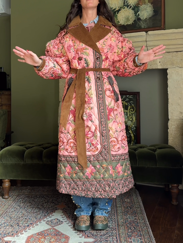 Flower Print Long Windbreaker Jacket