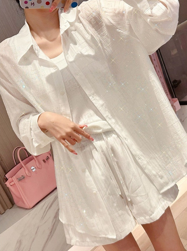 High End Rhinestone Long Sleeved Shirt
