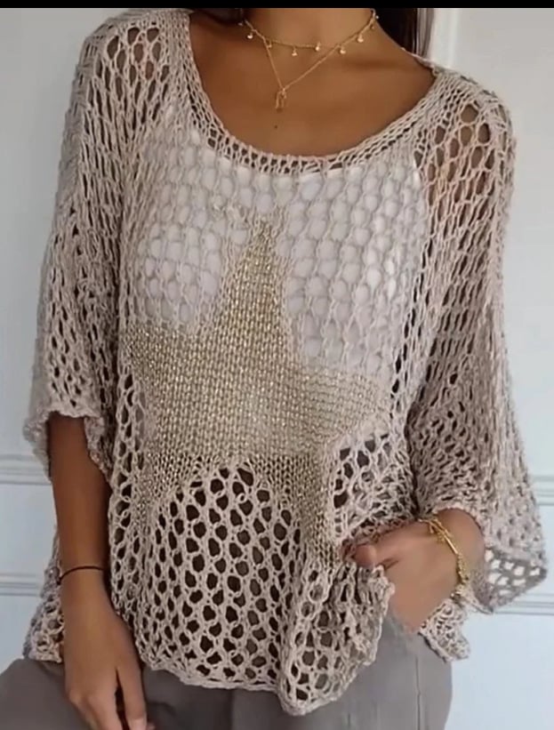 Five-Star Round Neck Hollow Crochet Tops