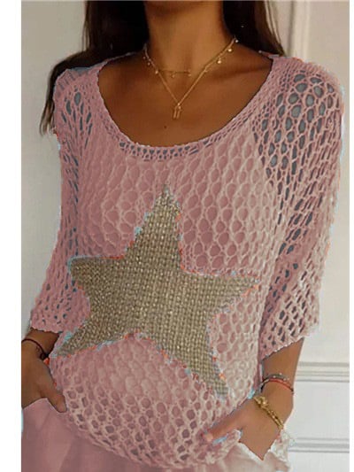 Five-Star Round Neck Hollow Crochet Tops